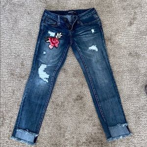 Ripped Jeans with Rose Patches